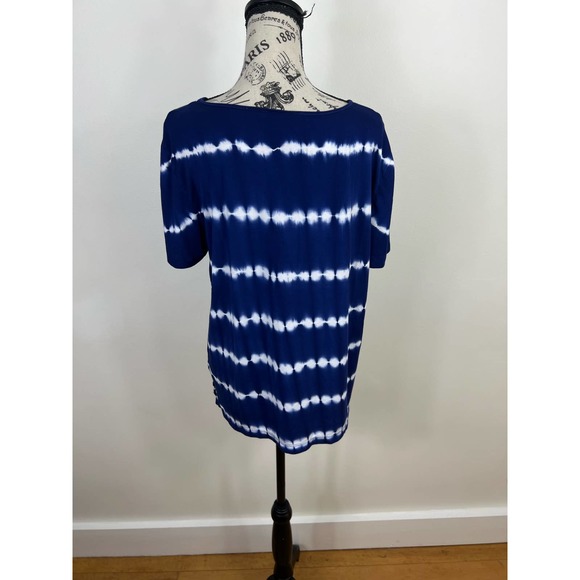 Alfred Dunner White and Blue Boho Tie die embordered blouse - Picture 2 of 8